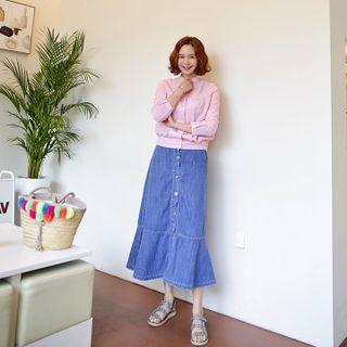 Ruffled Denim Maxi Skirt