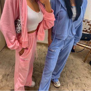 Liphop Embroidered Terrycloth Wide-leg Pants