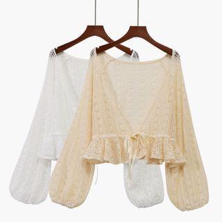 Plain Lace Drawstring Cardigan