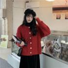 Round Neck Cable Knit Cardigan / Midi A-line Skirt