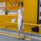 Halter Contrast-trim Long Dress