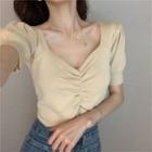 Sweetheart Neckline Puff-sleeve Cropped Knit Top