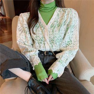 Lace Blouse / Turtleneck Long-sleeve T-shirt