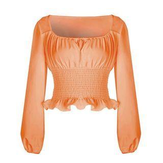 Ruffle Hem Long-sleeve Cropped Blouse