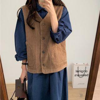 Corduroy Vest / Plain Shirt Dress