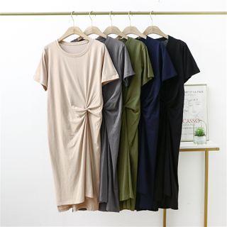 Short-sleeve Twisted Linen Midi Dress