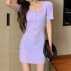 Short-sleeve Plain Button-up Mini Dress