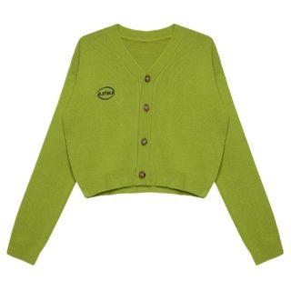 V-neck Cardigan Avocado Green - One Size