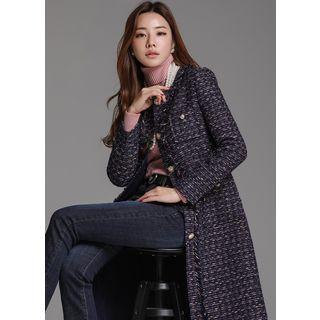 Round-neck Metal-buttoned Tweed Coat