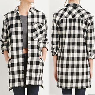 Gingham Elbow-sleeve Blouse