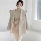Hooded Wool Blend Wrap Jacket With Sash