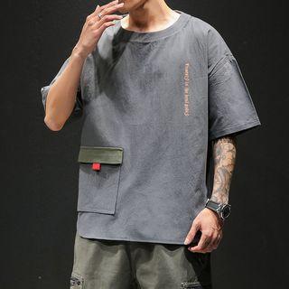 Lettering Pocket Elbow-sleeve T-shirt