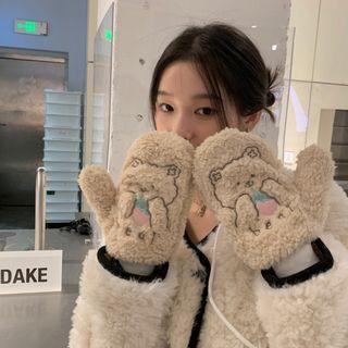 Bear Embroidered Shearling Mittens