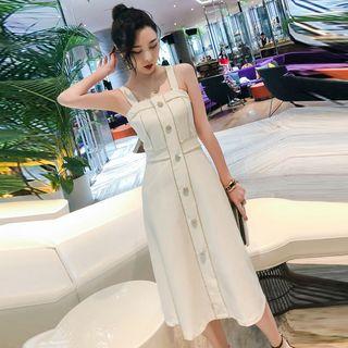 Wide Strap Rhinestone Midi A-line Dress