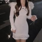 Long-sleeve Chained Bodycon Dress White - One Size