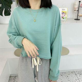Frayed Trim Cropped Sweatshirt
