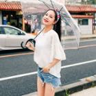 Round-neck Fluttered 3/4-sleeve Top