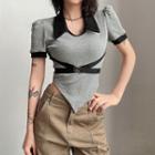 Short-sleeve Buckled Collared Top