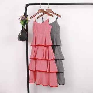 Spaghetti Strap Plaid Layered Dress