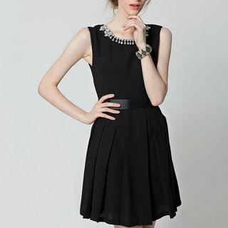 Rhinestone Accent Sleeveless A-line Dress