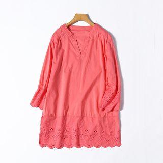 3/4-sleeve Crochet Top Watermelon Red - 8