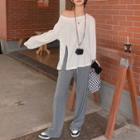 Long-sleeve Slit T-shirt / Wide Leg Pants