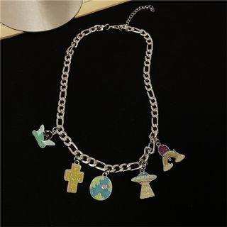 Ufo Pendant Alloy Necklace 1 Pc - Jml4368 - Silver - One Size
