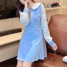 Long-sleeve Color-block Buttoned Dress