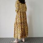 Long-sleeve Floral Maxi Dress Yellow - One Size