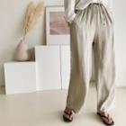 Drawcord Wide Textured Pants Beige - One Size