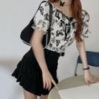 Printed Short-sleeve Top / Ruffle A-line Skirt