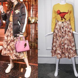 Long-sleeve Printed Knit Top / Midi Skirt