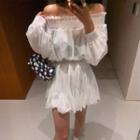 Set: Off-shoulder Tie-back Top + Godet-hem Skirt