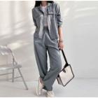Set: Flap-pocket Shirt + Band-waist Pants