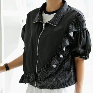 Puff-sleeve Frill Dot Zip Jacket