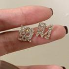Rhinestone Stud Earring 1 Pair - Silver Pin - Gold - One Size