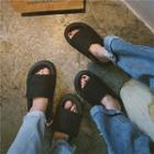 Peep-toe Flat Slide Sandals