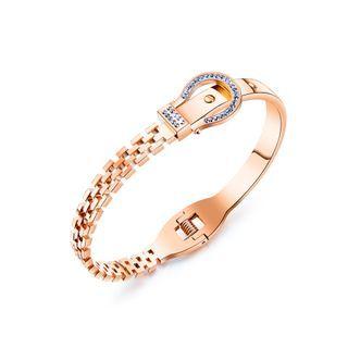 Fashion Creative Plated Rose Gold Geometric Asymmetric 316l Stainless Steel Bangle With Cubic Zirconia Rose Gold - One Size