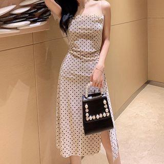 Spaghetti Strap Polka Dot Slit A-line Dress