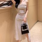 Spaghetti Strap Polka Dot Slit A-line Dress