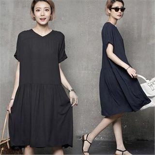 V-neck Shirred A-line Dress