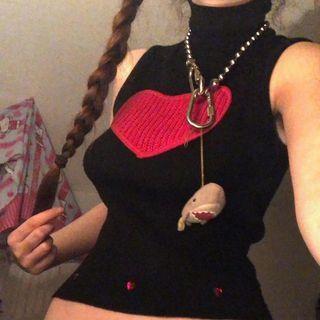 High Neck Heart Graphic Knit Sleeveless Top