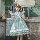 Short-sleeve Lace Trim Tiered A-line Dress