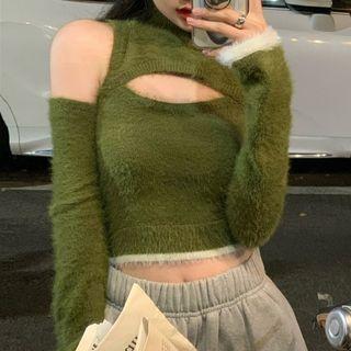 Set: Turtleneck Cut-out Tank Top + Oversleeves