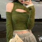 Set: Turtleneck Cut-out Tank Top + Oversleeves