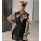 Set: Tie-waist Vest + Leopard Print Blouse