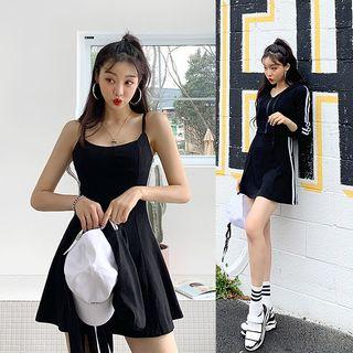 Set: Piped Cropped Hoodie + Sleeveless Flared Dress