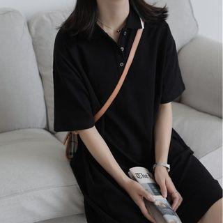 Contrast Trim Short-sleeve Shift Polo Dress
