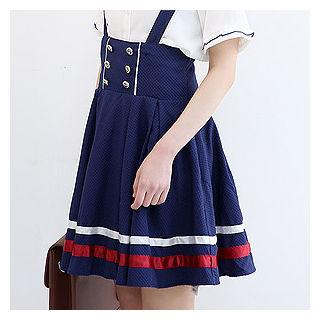 Buttoned High-waist Suspender Dress