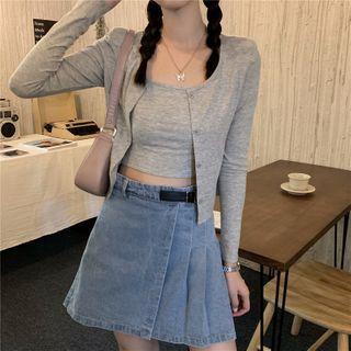 Plain Cropped Camisole / Long-sleeve Cardigan